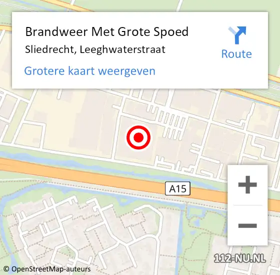 Locatie op kaart van de 112 melding: Brandweer Met Grote Spoed Naar Sliedrecht, Leeghwaterstraat op 26 januari 2023 14:01