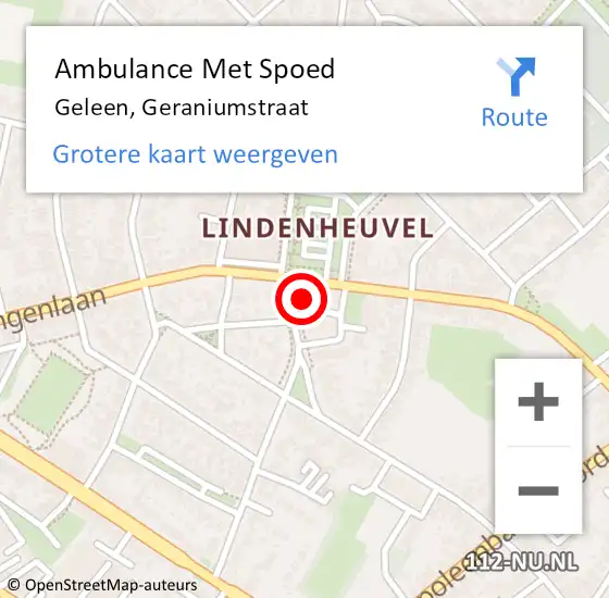 Locatie op kaart van de 112 melding: Ambulance Met Spoed Naar Geleen, Geraniumstraat op 13 augustus 2014 14:08