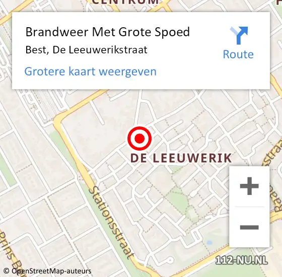 Locatie op kaart van de 112 melding: Brandweer Met Grote Spoed Naar Best, De Leeuwerikstraat op 26 januari 2023 14:14