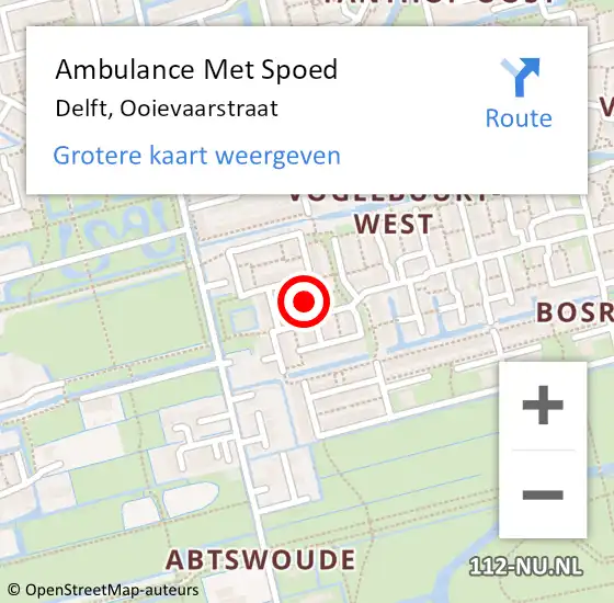 Locatie op kaart van de 112 melding: Ambulance Met Spoed Naar Delft, Ooievaarstraat op 26 januari 2023 14:15