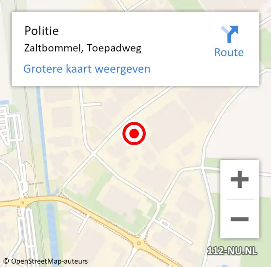 Locatie op kaart van de 112 melding: Politie Zaltbommel, Toepadweg op 26 januari 2023 14:34