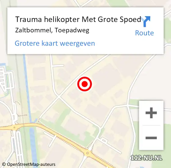 Locatie op kaart van de 112 melding: Trauma helikopter Met Grote Spoed Naar Zaltbommel, Toepadweg op 26 januari 2023 14:36