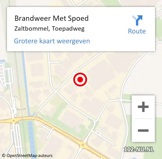 Locatie op kaart van de 112 melding: Brandweer Met Spoed Naar Zaltbommel, Toepadweg op 26 januari 2023 14:50