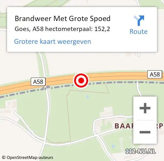 Locatie op kaart van de 112 melding: Brandweer Met Grote Spoed Naar Goes, A58 hectometerpaal: 152,2 op 26 januari 2023 15:07