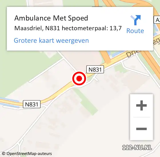 Locatie op kaart van de 112 melding: Ambulance Met Spoed Naar Maasdriel, N831 hectometerpaal: 13,7 op 26 januari 2023 15:19