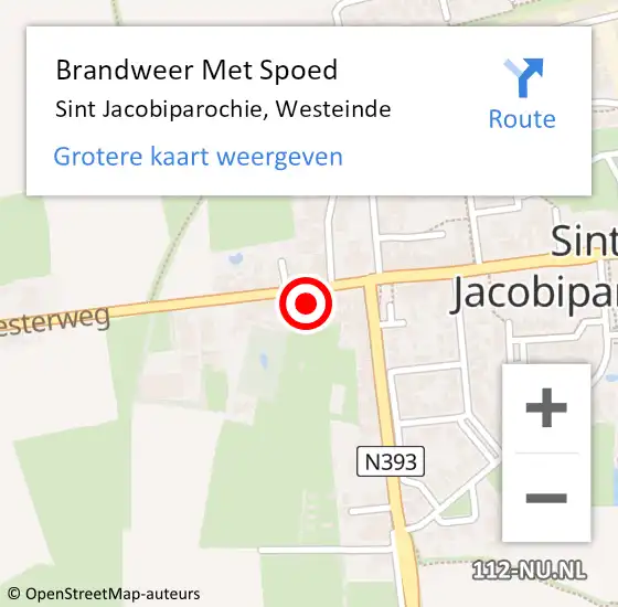 Locatie op kaart van de 112 melding: Brandweer Met Spoed Naar Sint Jacobiparochie, Westeinde op 26 januari 2023 15:34