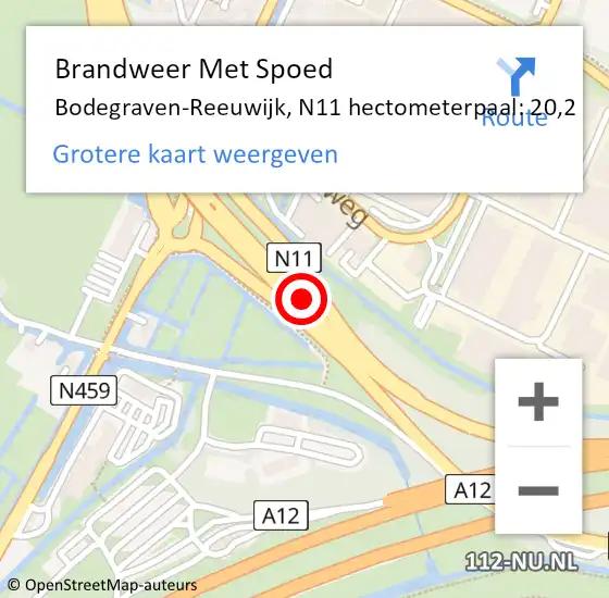 Locatie op kaart van de 112 melding: Brandweer Met Spoed Naar Bodegraven-Reeuwijk, N11 hectometerpaal: 20,2 op 26 januari 2023 16:13