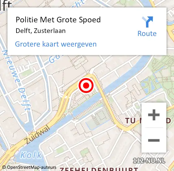 Locatie op kaart van de 112 melding: Politie Met Grote Spoed Naar Delft, Zusterlaan op 26 januari 2023 16:41