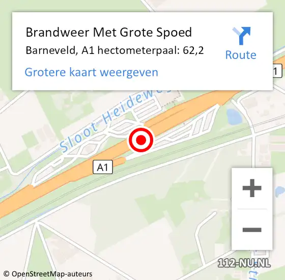 Locatie op kaart van de 112 melding: Brandweer Met Grote Spoed Naar Barneveld, A1 hectometerpaal: 62,2 op 26 januari 2023 17:12