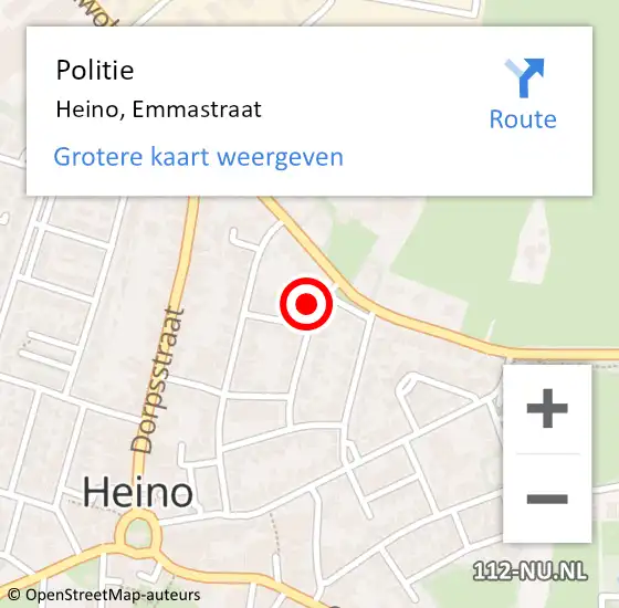 Locatie op kaart van de 112 melding: Politie Heino, Emmastraat op 26 januari 2023 17:36
