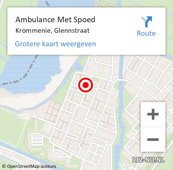 Locatie op kaart van de 112 melding: Ambulance Met Spoed Naar Krommenie, Glennstraat op 26 januari 2023 17:36