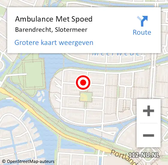 Locatie op kaart van de 112 melding: Ambulance Met Spoed Naar Barendrecht, Slotermeer op 26 januari 2023 17:38