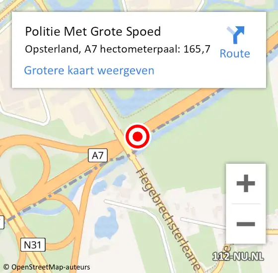 Locatie op kaart van de 112 melding: Politie Met Grote Spoed Naar Opsterland, A7 hectometerpaal: 165,7 op 26 januari 2023 17:45