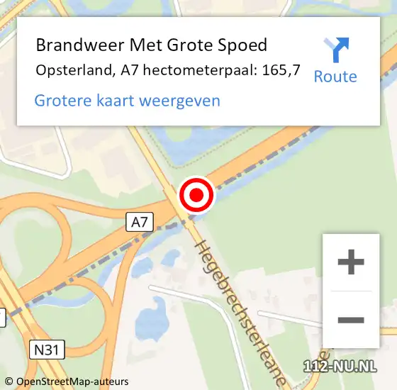 Locatie op kaart van de 112 melding: Brandweer Met Grote Spoed Naar Opsterland, A7 hectometerpaal: 165,7 op 26 januari 2023 17:46