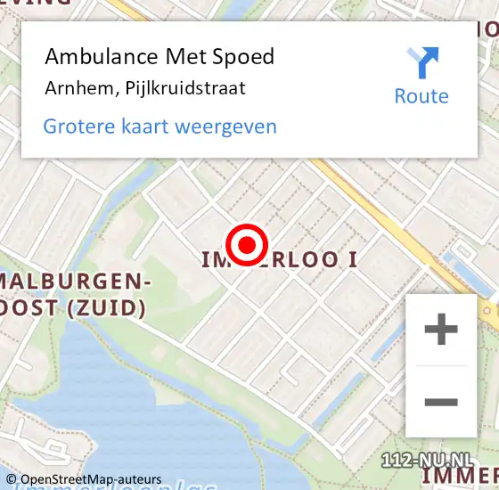 Locatie op kaart van de 112 melding: Ambulance Met Spoed Naar Arnhem, Pijlkruidstraat op 26 januari 2023 18:05