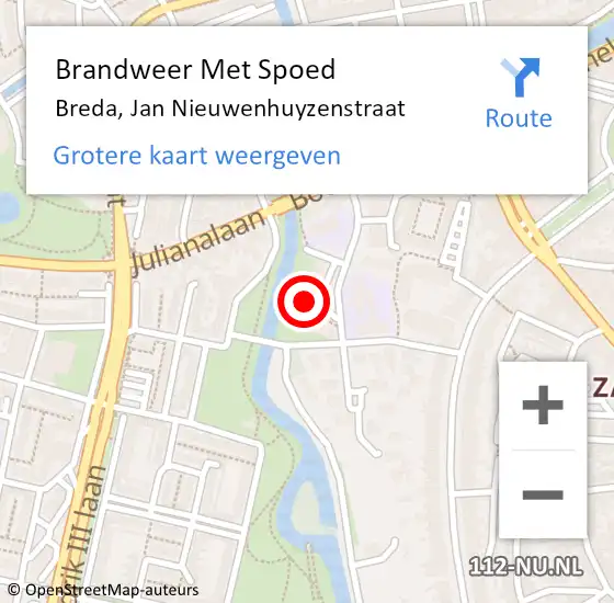 Locatie op kaart van de 112 melding: Brandweer Met Spoed Naar Breda, Jan Nieuwenhuyzenstraat op 26 januari 2023 18:07