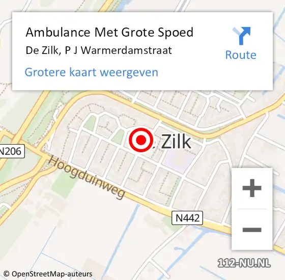 Locatie op kaart van de 112 melding: Ambulance Met Grote Spoed Naar De Zilk, P J Warmerdamstraat op 26 januari 2023 18:16