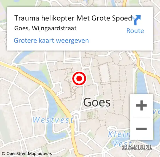 Locatie op kaart van de 112 melding: Trauma helikopter Met Grote Spoed Naar Goes, Wijngaardstraat op 26 januari 2023 18:18