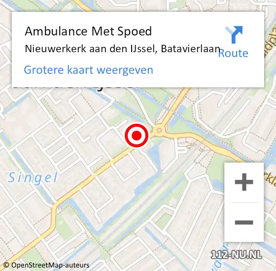Locatie op kaart van de 112 melding: Ambulance Met Spoed Naar Nieuwerkerk aan den IJssel, Batavierlaan op 26 januari 2023 18:25