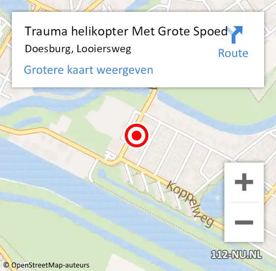 Locatie op kaart van de 112 melding: Trauma helikopter Met Grote Spoed Naar Doesburg, Looiersweg op 26 januari 2023 18:46
