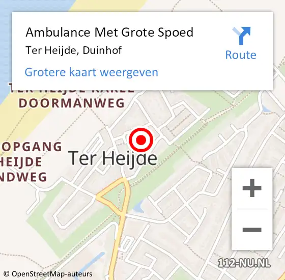 Locatie op kaart van de 112 melding: Ambulance Met Grote Spoed Naar Ter Heijde, Duinhof op 11 oktober 2013 12:54