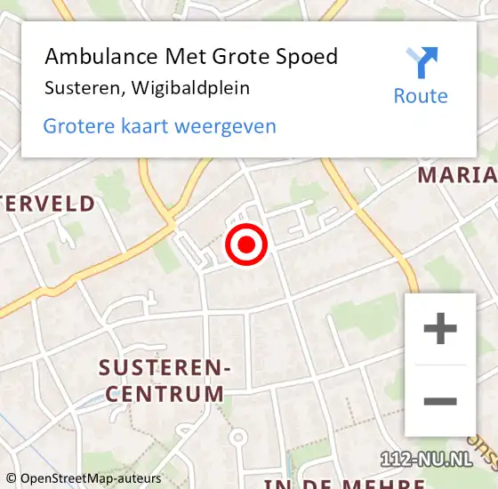 Locatie op kaart van de 112 melding: Ambulance Met Grote Spoed Naar Susteren, Wigibaldplein op 26 januari 2023 18:50