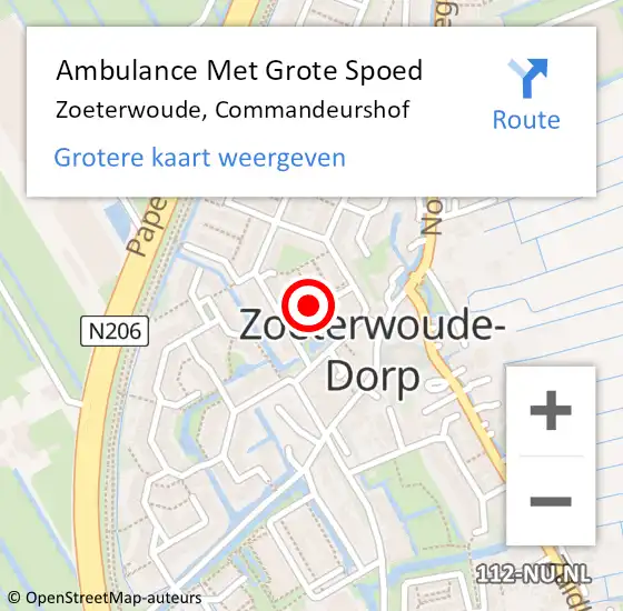 Locatie op kaart van de 112 melding: Ambulance Met Grote Spoed Naar Zoeterwoude, Commandeurshof op 26 januari 2023 18:52