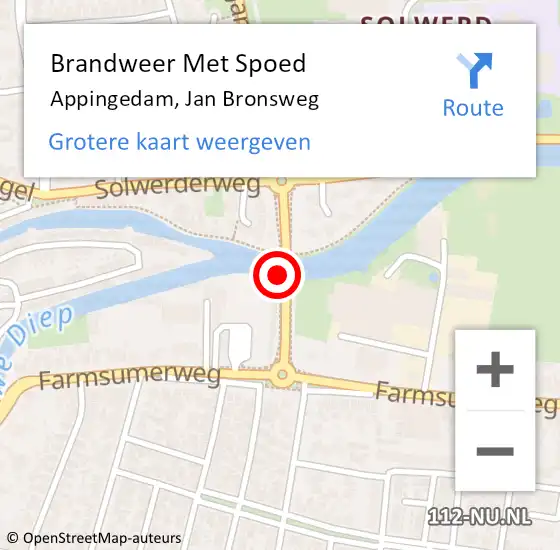 Locatie op kaart van de 112 melding: Brandweer Met Spoed Naar Appingedam, Jan Bronsweg op 26 januari 2023 19:38