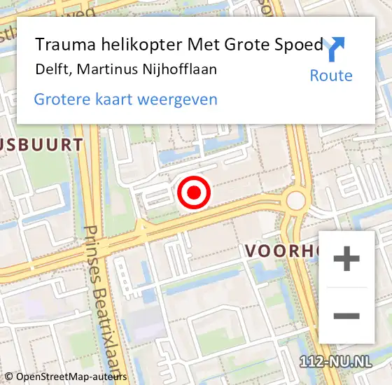 Locatie op kaart van de 112 melding: Trauma helikopter Met Grote Spoed Naar Delft, Martinus Nijhofflaan op 26 januari 2023 19:45