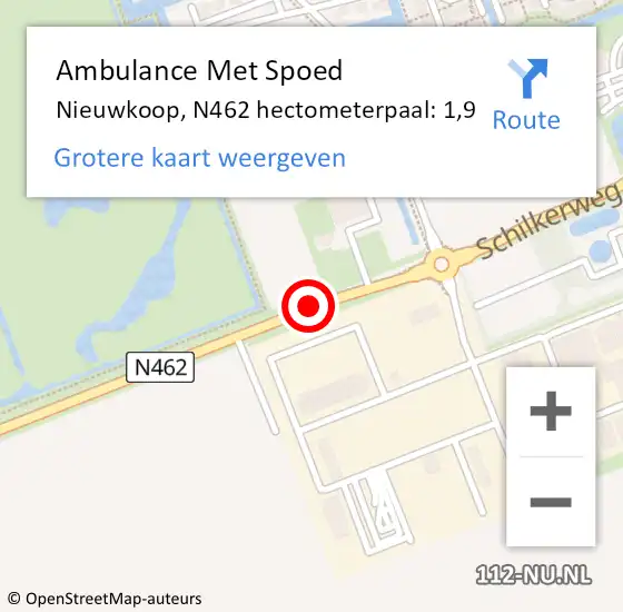Locatie op kaart van de 112 melding: Ambulance Met Spoed Naar Nieuwkoop, N462 hectometerpaal: 1,9 op 26 januari 2023 19:51