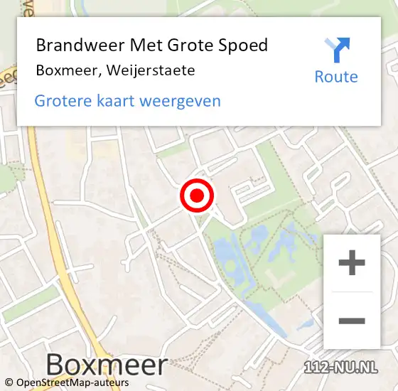 Locatie op kaart van de 112 melding: Brandweer Met Grote Spoed Naar Boxmeer, Weijerstaete op 26 januari 2023 19:56