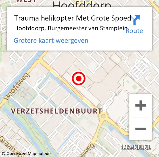 Locatie op kaart van de 112 melding: Trauma helikopter Met Grote Spoed Naar Hoofddorp, Burgemeester van Stamplein op 26 januari 2023 20:47