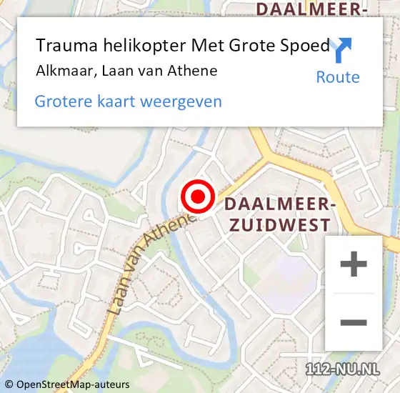 Locatie op kaart van de 112 melding: Trauma helikopter Met Grote Spoed Naar Alkmaar, Laan van Athene op 26 januari 2023 21:17