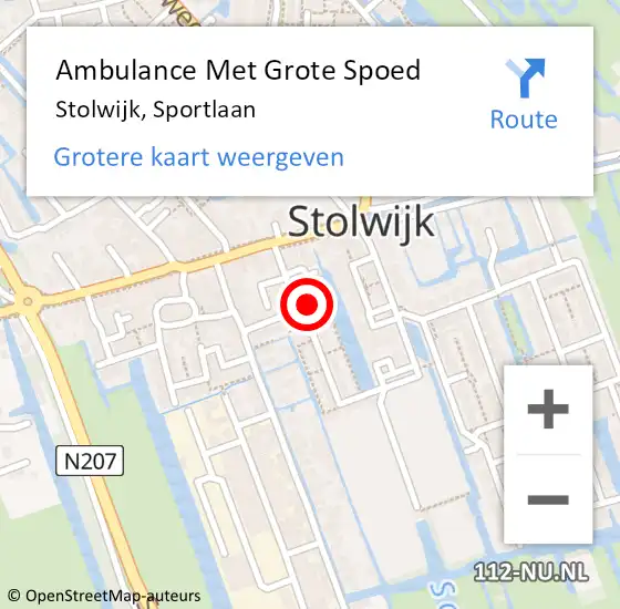 Locatie op kaart van de 112 melding: Ambulance Met Grote Spoed Naar Stolwijk, Sportlaan op 26 januari 2023 22:01