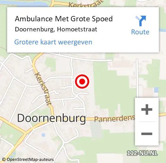 Locatie op kaart van de 112 melding: Ambulance Met Grote Spoed Naar Doornenburg, Homoetstraat op 26 januari 2023 22:52