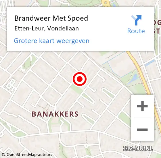 Locatie op kaart van de 112 melding: Brandweer Met Spoed Naar Etten-Leur, Vondellaan op 26 januari 2023 23:02