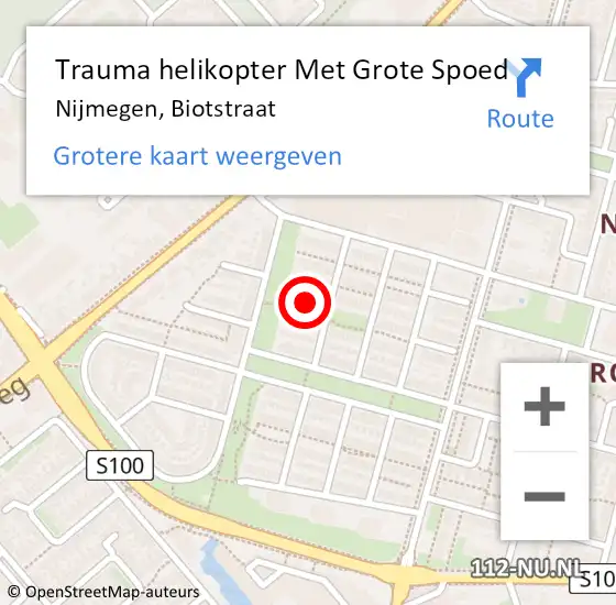 Locatie op kaart van de 112 melding: Trauma helikopter Met Grote Spoed Naar Nijmegen, Biotstraat op 27 januari 2023 01:42