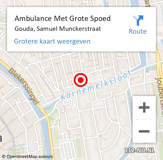 Locatie op kaart van de 112 melding: Ambulance Met Grote Spoed Naar Gouda, Samuel Munckerstraat op 27 januari 2023 03:06