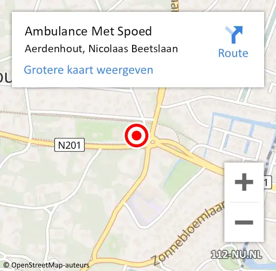 Locatie op kaart van de 112 melding: Ambulance Met Spoed Naar Aerdenhout, Nicolaas Beetslaan op 27 januari 2023 06:55