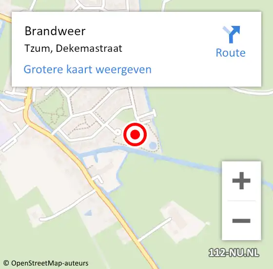 Locatie op kaart van de 112 melding: Brandweer Tzum, Dekemastraat op 13 augustus 2014 15:18