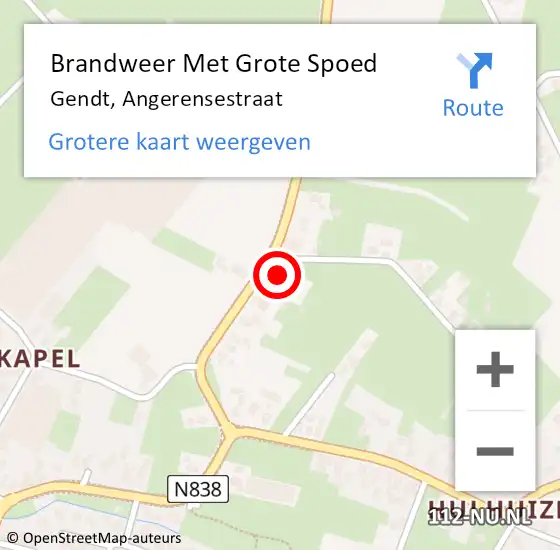 Locatie op kaart van de 112 melding: Brandweer Met Grote Spoed Naar Gendt, Angerensestraat op 27 januari 2023 07:34