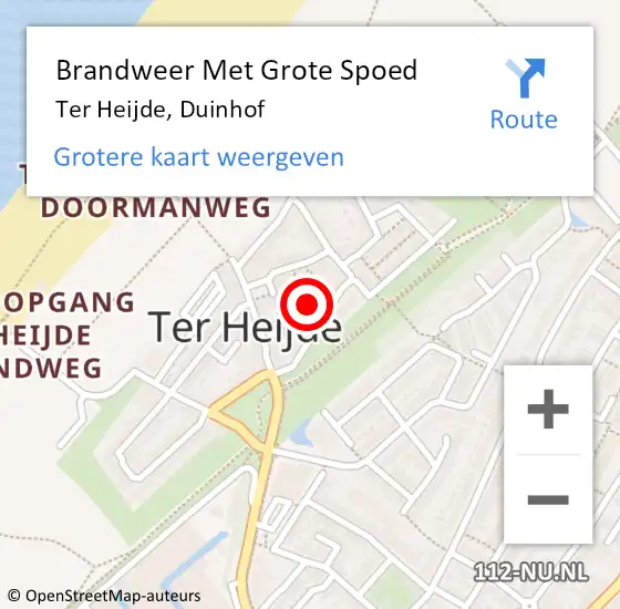 Locatie op kaart van de 112 melding: Brandweer Met Grote Spoed Naar Ter Heijde, Duinhof op 11 oktober 2013 12:56