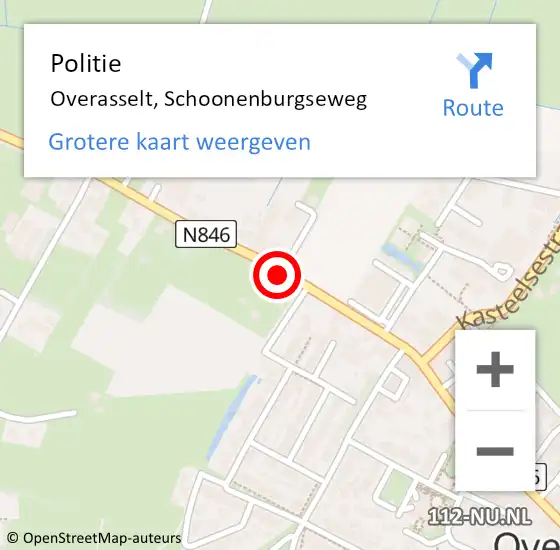 Locatie op kaart van de 112 melding: Politie Overasselt, Schoonenburgseweg op 27 januari 2023 07:49