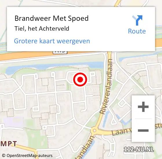 Locatie op kaart van de 112 melding: Brandweer Met Spoed Naar Tiel, het Achterveld op 27 januari 2023 08:30