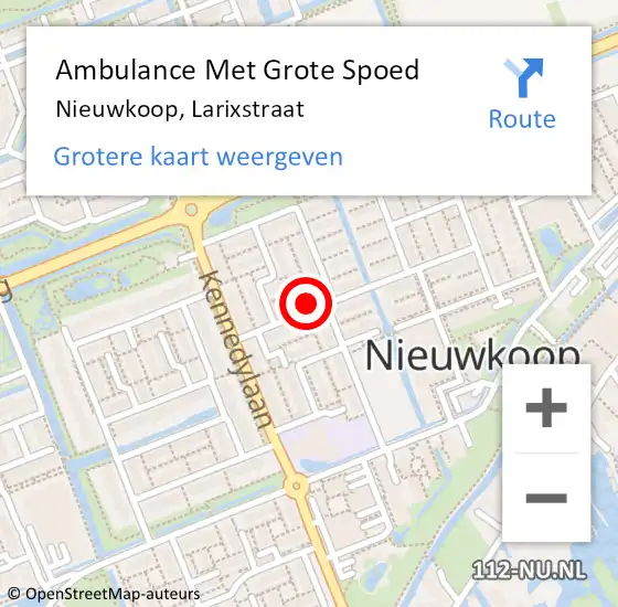 Locatie op kaart van de 112 melding: Ambulance Met Grote Spoed Naar Nieuwkoop, Larixstraat op 27 januari 2023 08:37