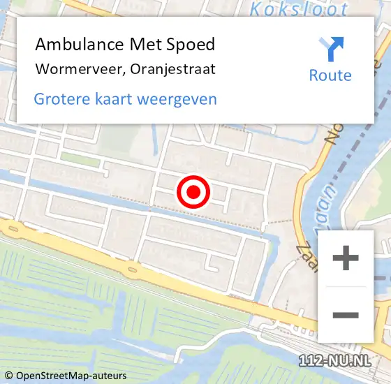 Locatie op kaart van de 112 melding: Ambulance Met Spoed Naar Wormerveer, Oranjestraat op 27 januari 2023 08:46