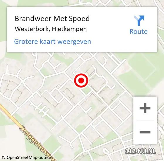 Locatie op kaart van de 112 melding: Brandweer Met Spoed Naar Westerbork, Hietkampen op 27 januari 2023 09:00