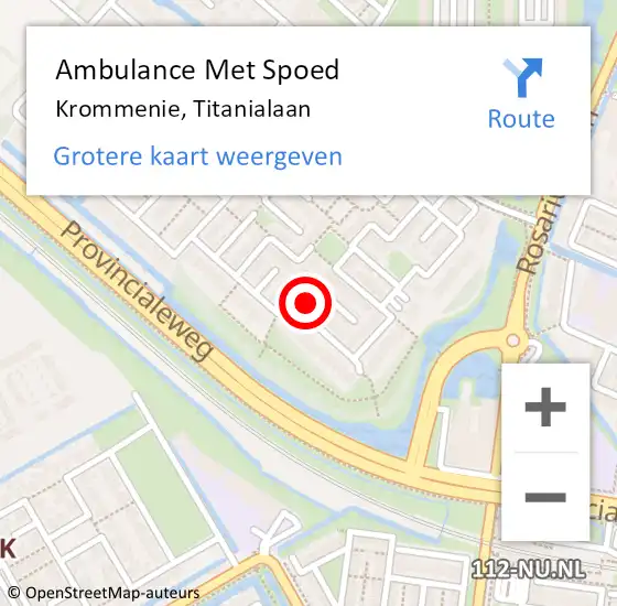 Locatie op kaart van de 112 melding: Ambulance Met Spoed Naar Krommenie, Titanialaan op 27 januari 2023 09:18