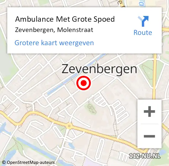 Locatie op kaart van de 112 melding: Ambulance Met Grote Spoed Naar Zevenbergen, Molenstraat op 27 januari 2023 09:53