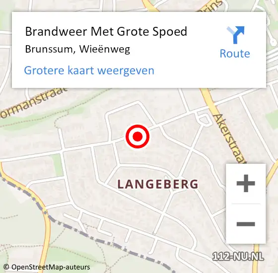 Locatie op kaart van de 112 melding: Brandweer Met Grote Spoed Naar Brunssum, Wieënweg op 27 januari 2023 12:37